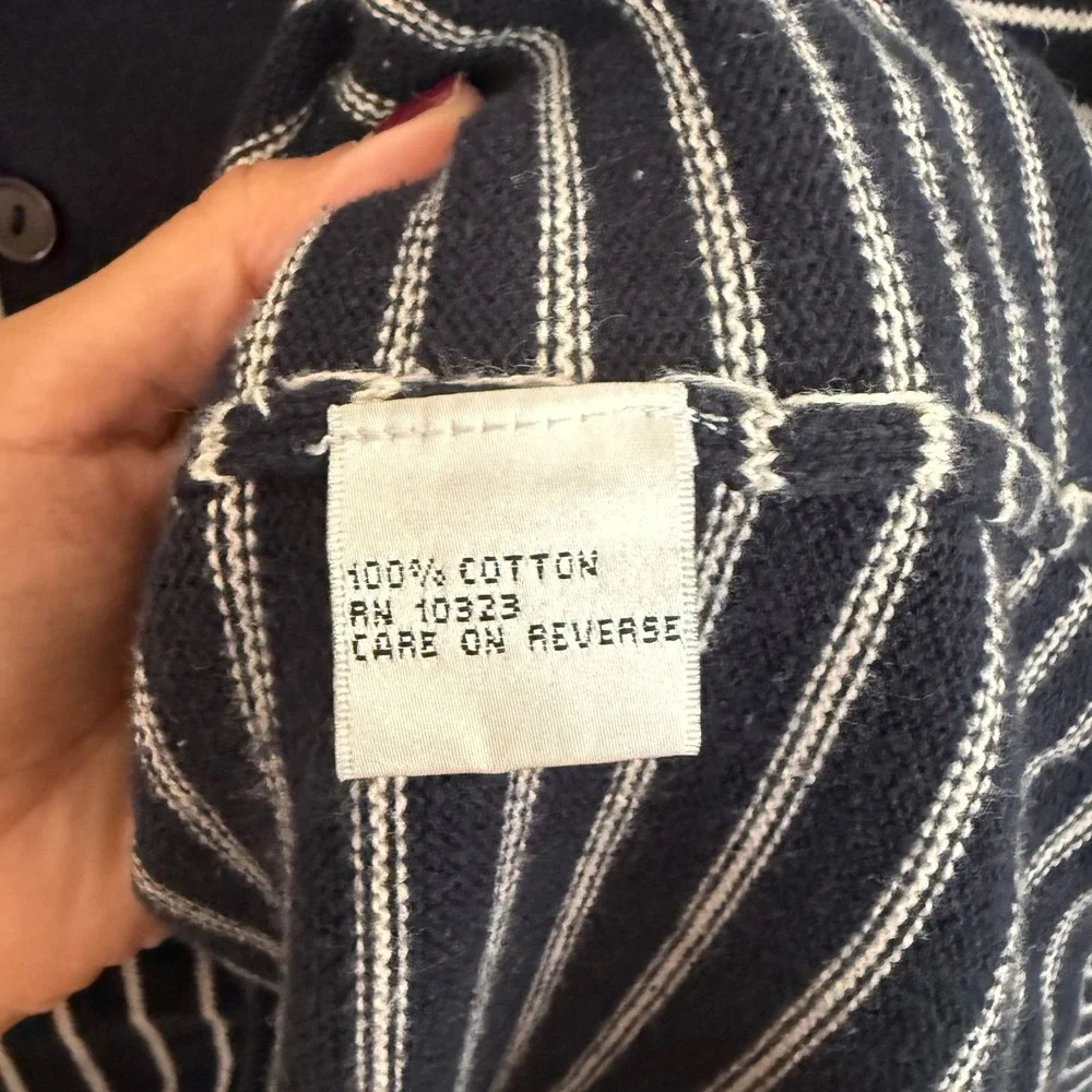 Talbots Navy and White Striped Button-Front Cardigan